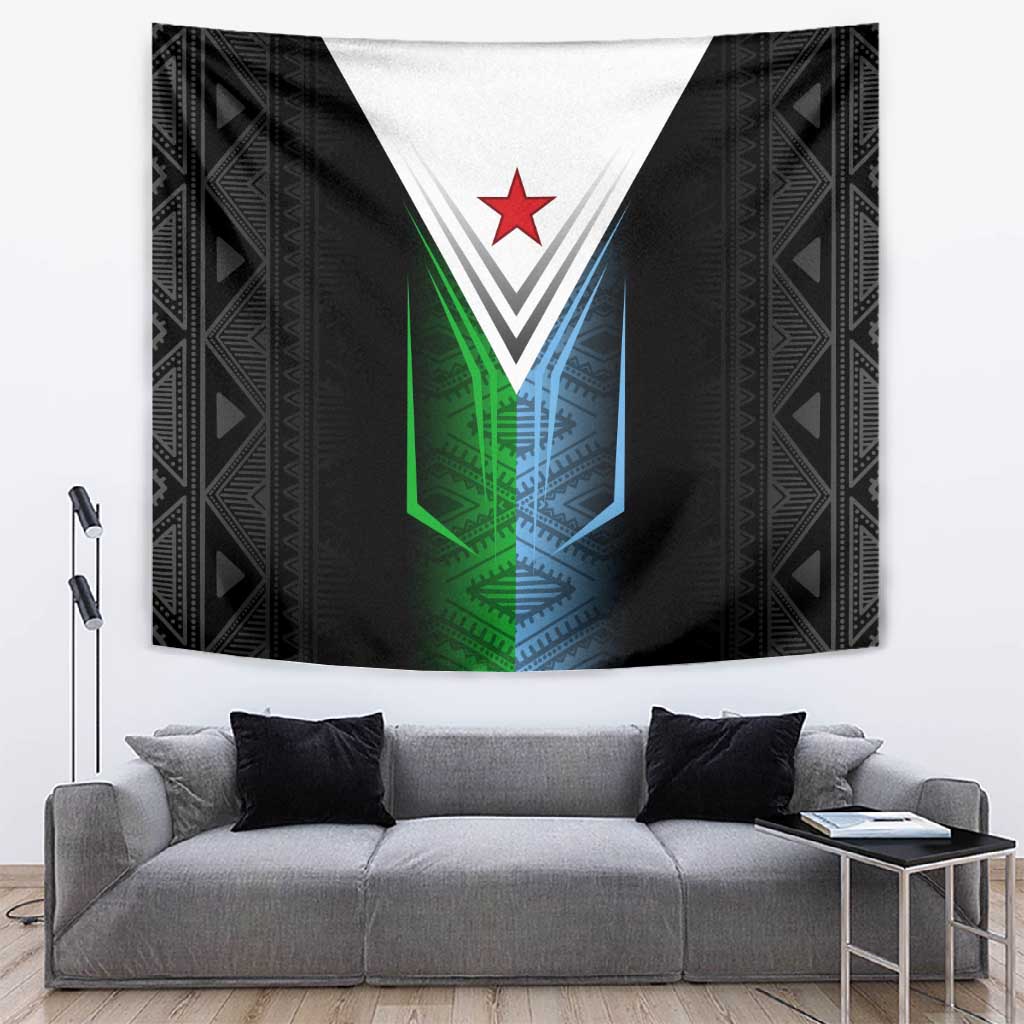 Djibouti Africa Tapestry Tribal Geometry Meets National Colors and Red Star Boldness TS04
