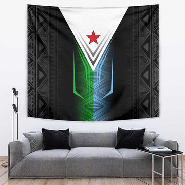 Djibouti Africa Tapestry Tribal Geometry Meets National Colors and Red Star Boldness TS04