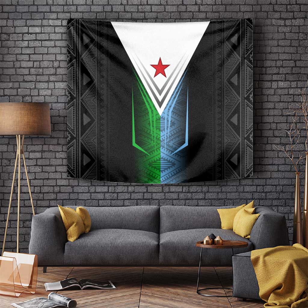 Djibouti Africa Tapestry Tribal Geometry Meets National Colors and Red Star Boldness TS04