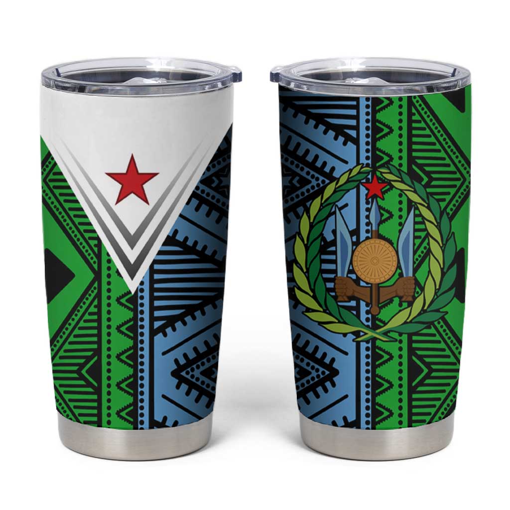 Djibouti Africa Tumbler Cup Tribal Geometry Meets National Colors and Red Star Boldness TS04