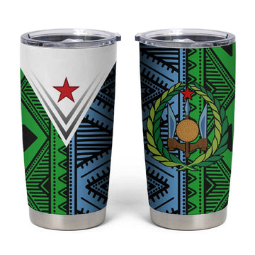 Djibouti Africa Tumbler Cup Tribal Geometry Meets National Colors and Red Star Boldness TS04