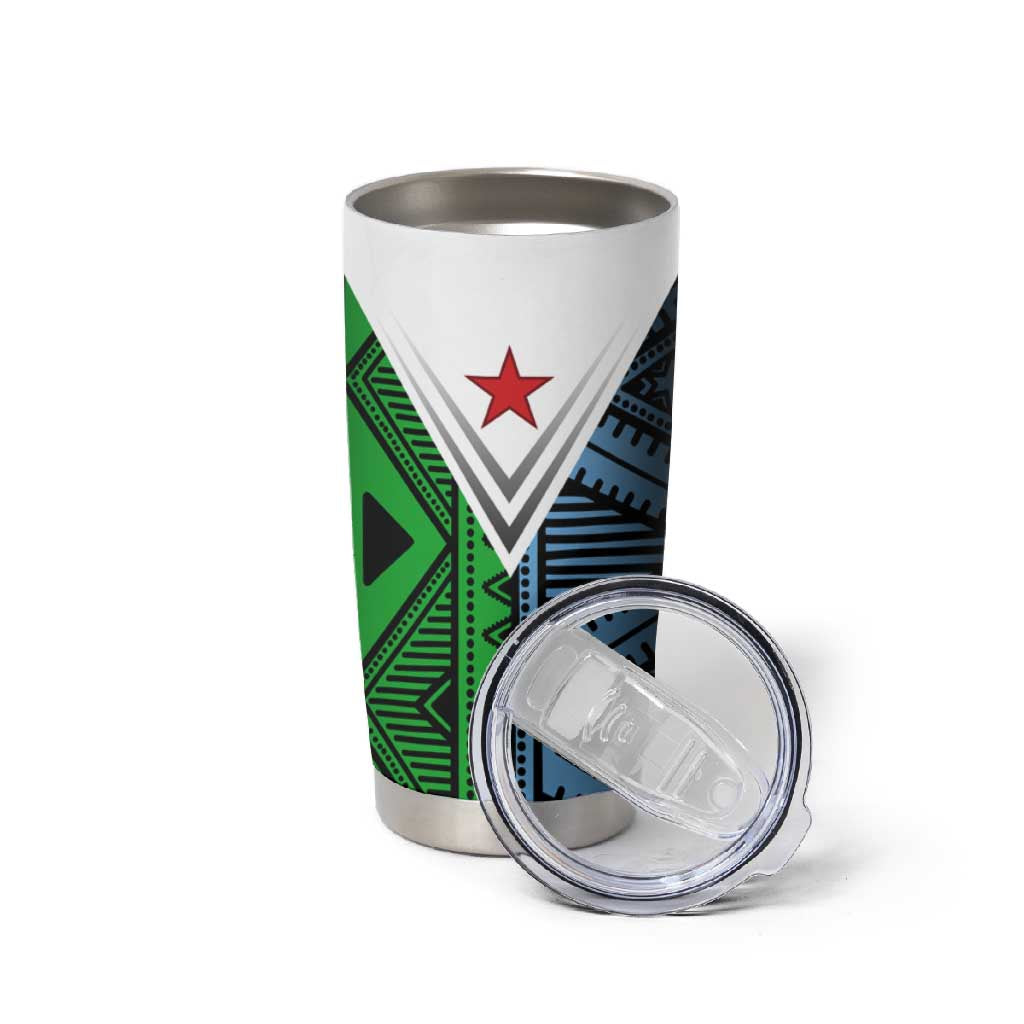 Djibouti Africa Tumbler Cup Tribal Geometry Meets National Colors and Red Star Boldness TS04