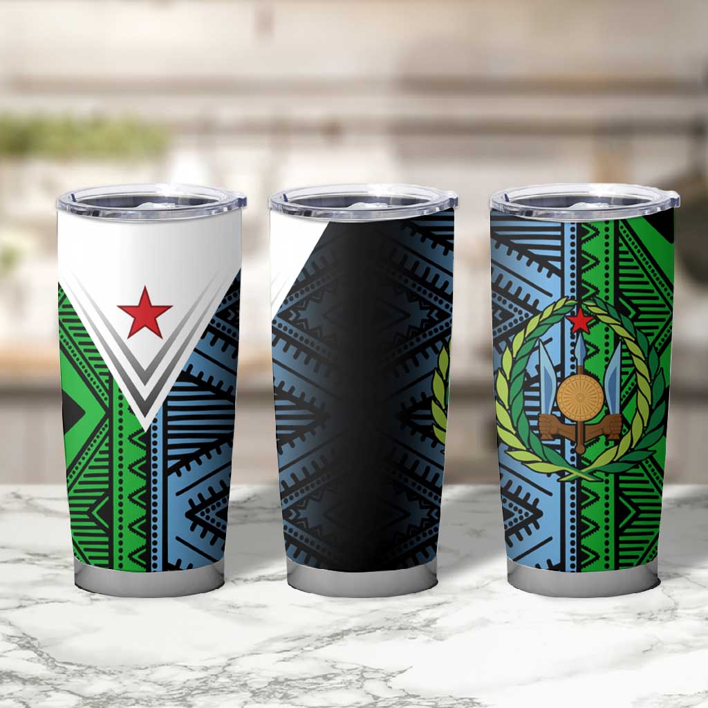 Djibouti Africa Tumbler Cup Tribal Geometry Meets National Colors and Red Star Boldness TS04