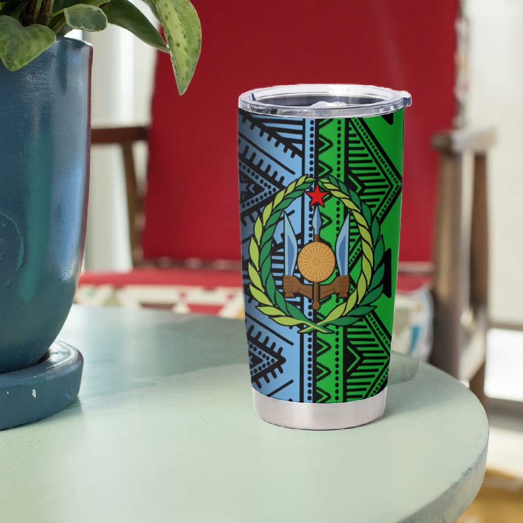 Djibouti Africa Tumbler Cup Tribal Geometry Meets National Colors and Red Star Boldness TS04