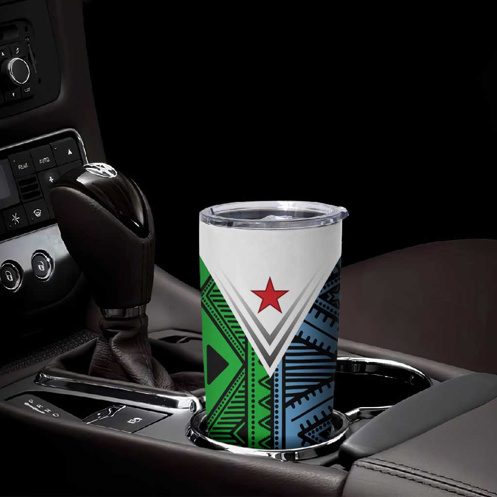 Djibouti Africa Tumbler Cup Tribal Geometry Meets National Colors and Red Star Boldness TS04