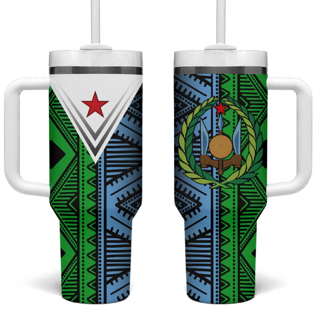 Djibouti Africa Tumbler With Handle Tribal Geometry Meets National Colors and Red Star Boldness TS04