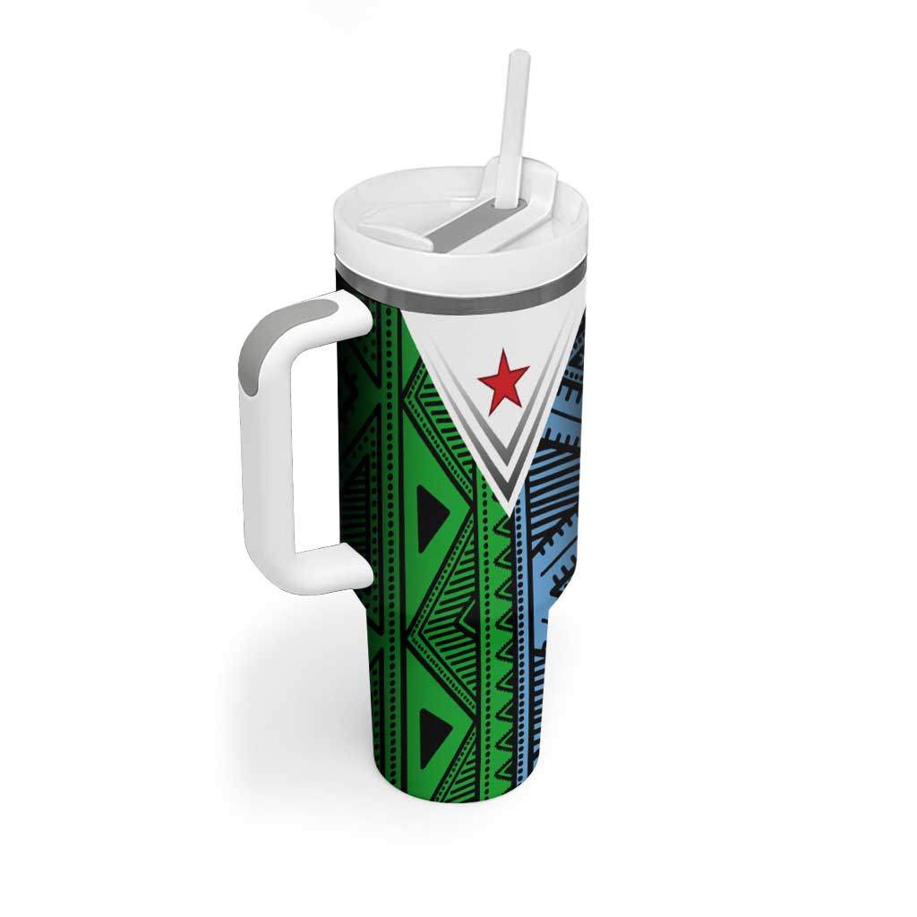Djibouti Africa Tumbler With Handle Tribal Geometry Meets National Colors and Red Star Boldness TS04