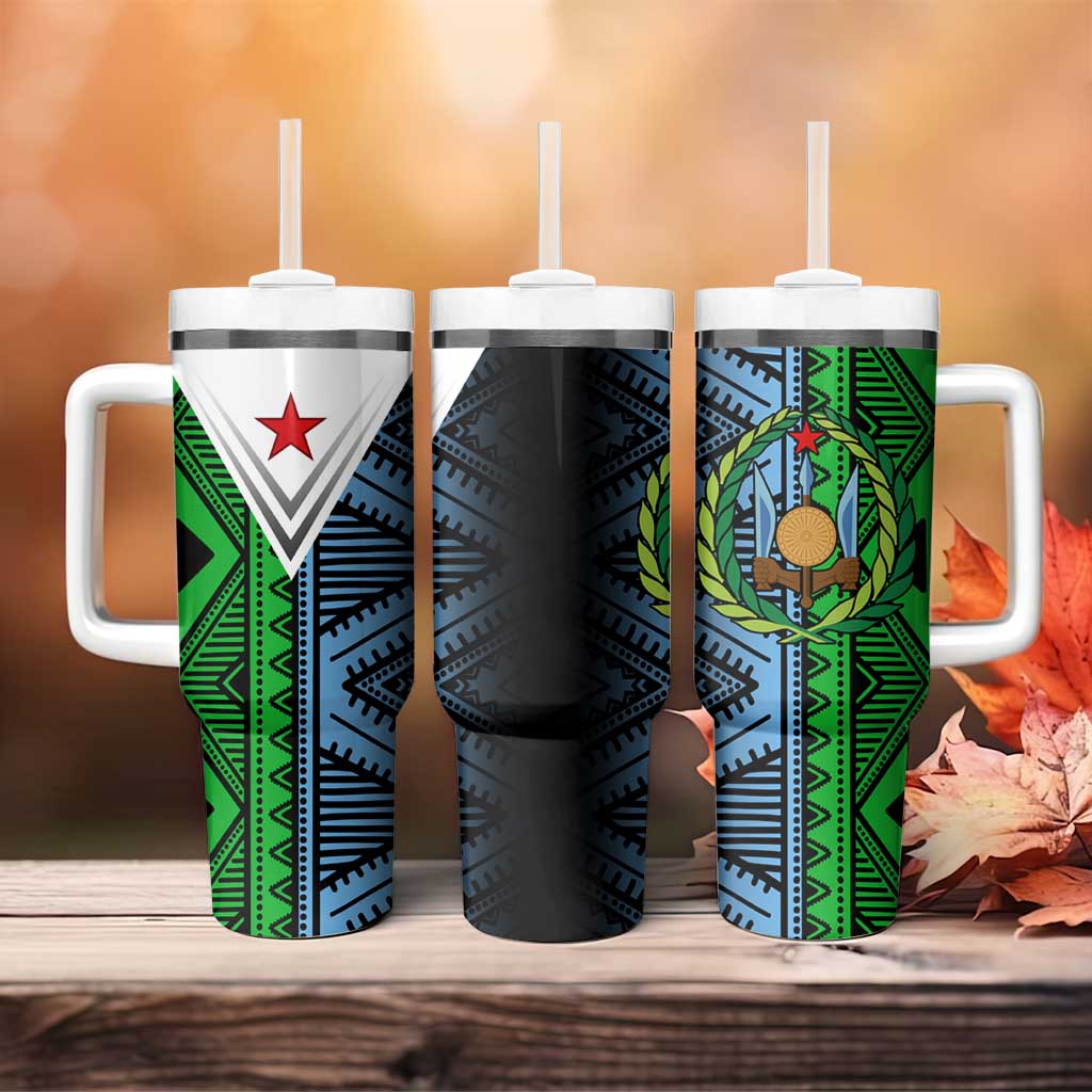 Djibouti Africa Tumbler With Handle Tribal Geometry Meets National Colors and Red Star Boldness TS04