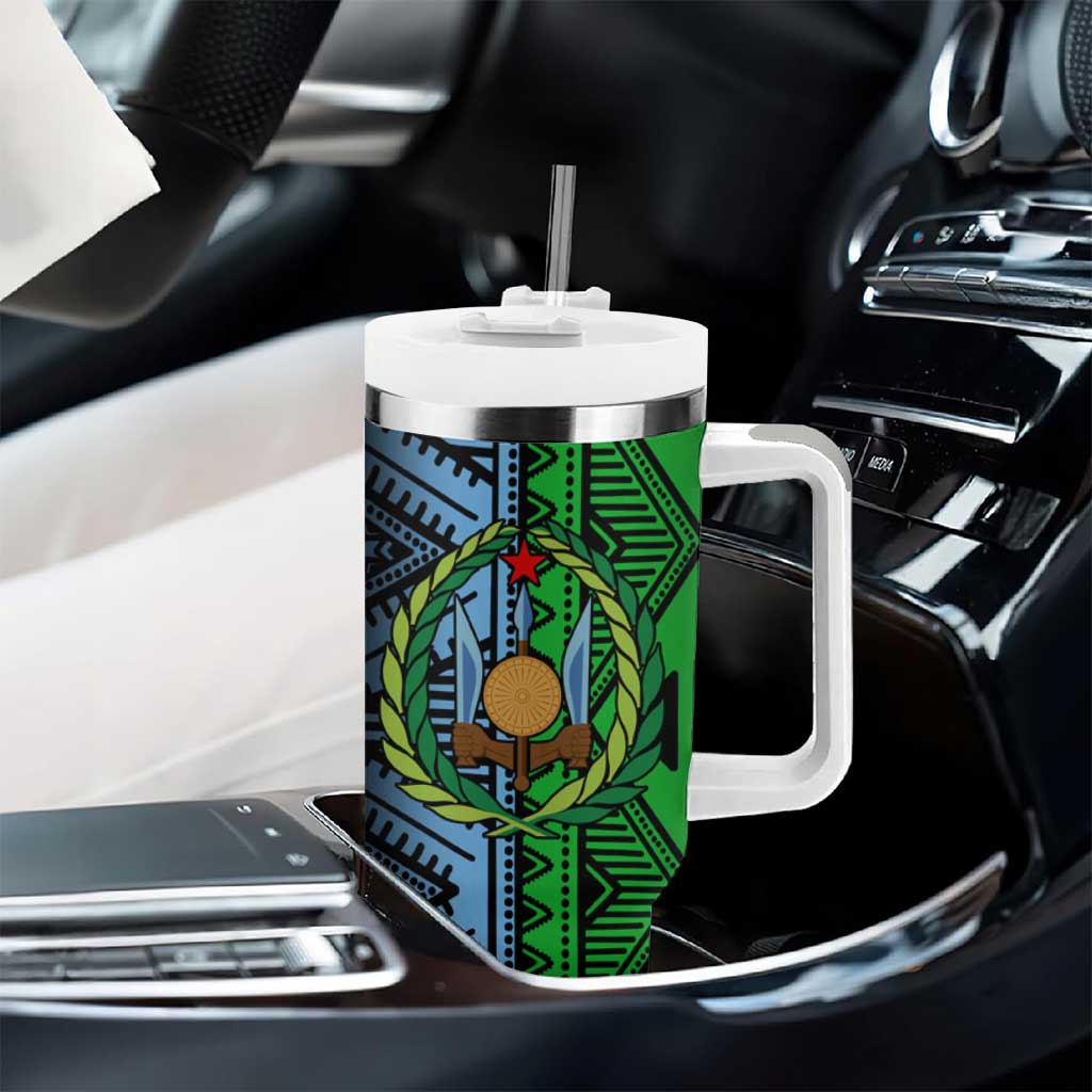 Djibouti Africa Tumbler With Handle Tribal Geometry Meets National Colors and Red Star Boldness TS04