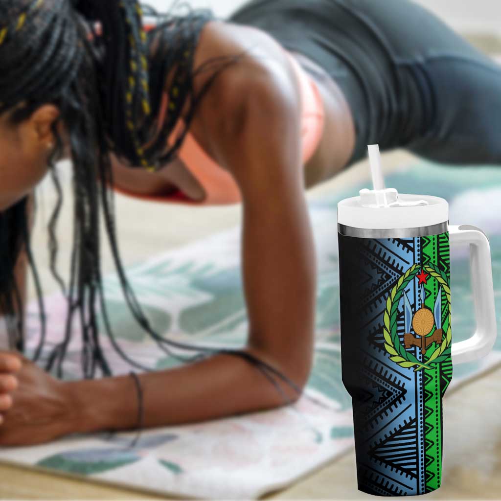 Djibouti Africa Tumbler With Handle Tribal Geometry Meets National Colors and Red Star Boldness TS04