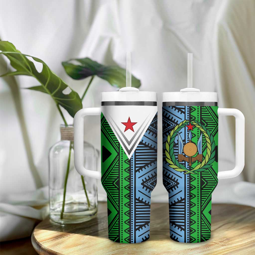 Djibouti Africa Tumbler With Handle Tribal Geometry Meets National Colors and Red Star Boldness TS04