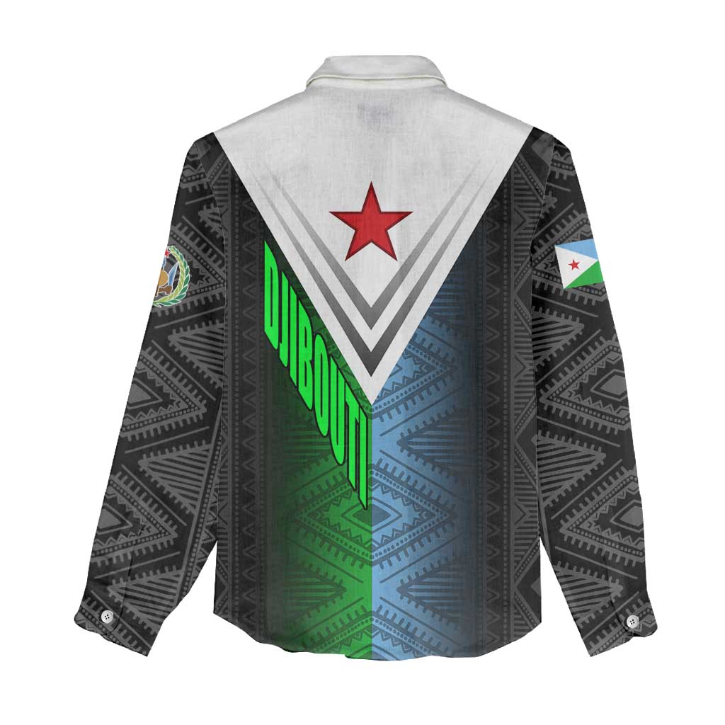 Djibouti Africa Women Casual Shirt Tribal Geometry Meets National Colors and Red Star Boldness TS04