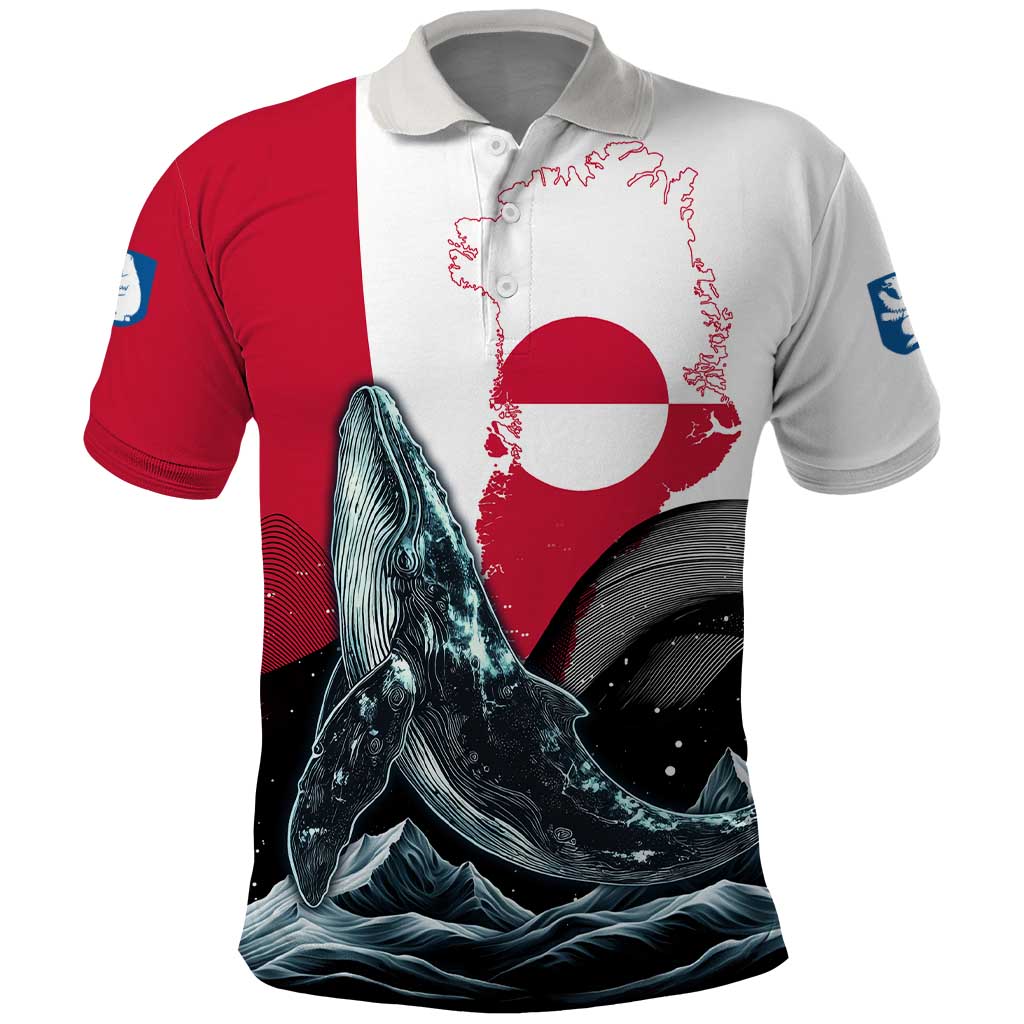 Greenland Whale Polo Shirt with Arctic Waves and Where the Ice Meets the Sky Text Design TS04