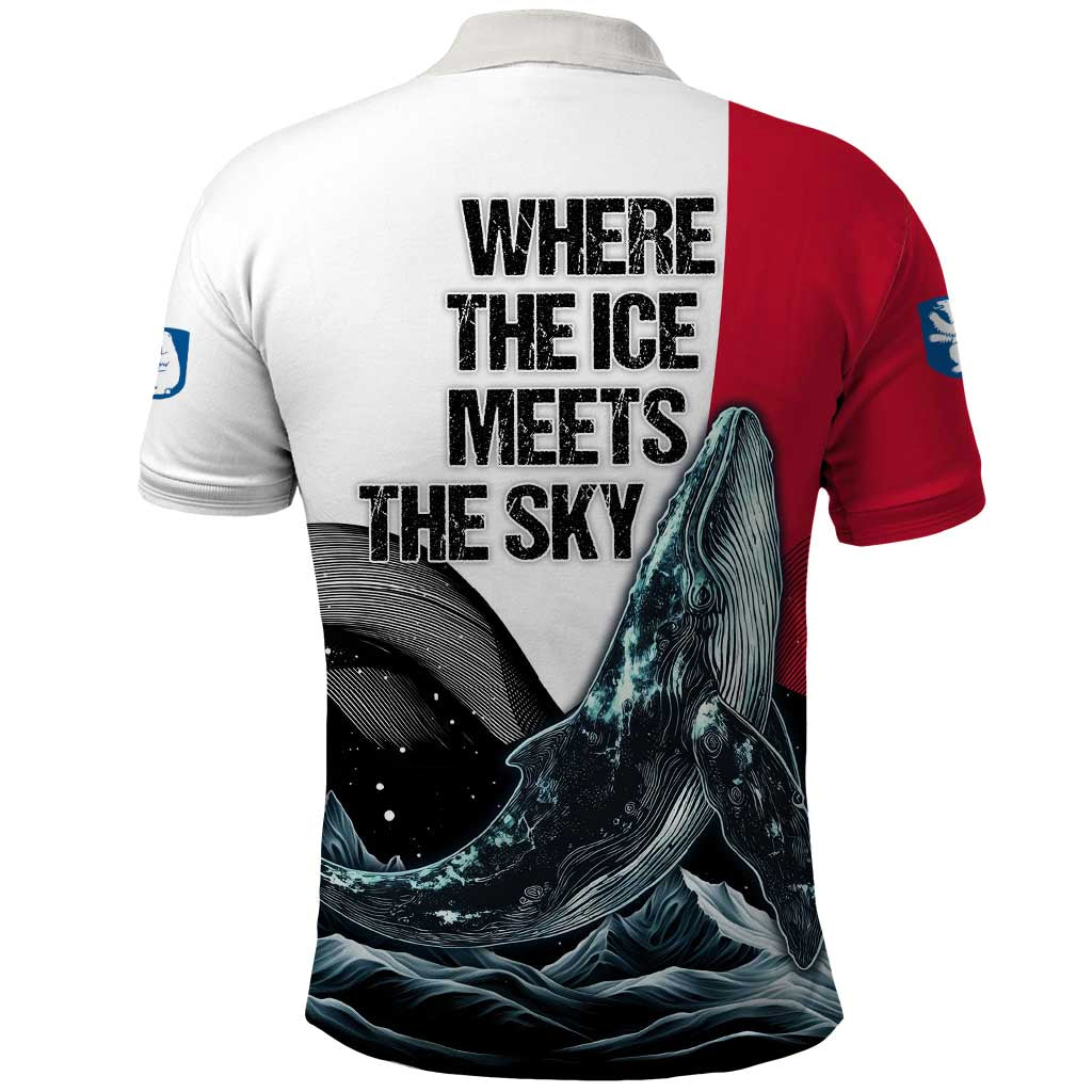 Greenland Whale Polo Shirt with Arctic Waves and Where the Ice Meets the Sky Text Design TS04