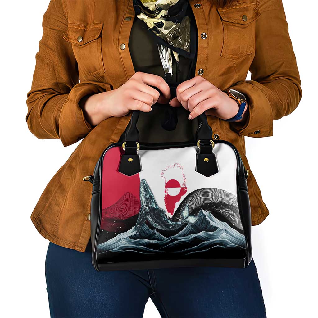Greenland Whale Shoulder Handbag with Arctic Waves and Where the Ice Meets the Sky Text Design TS04