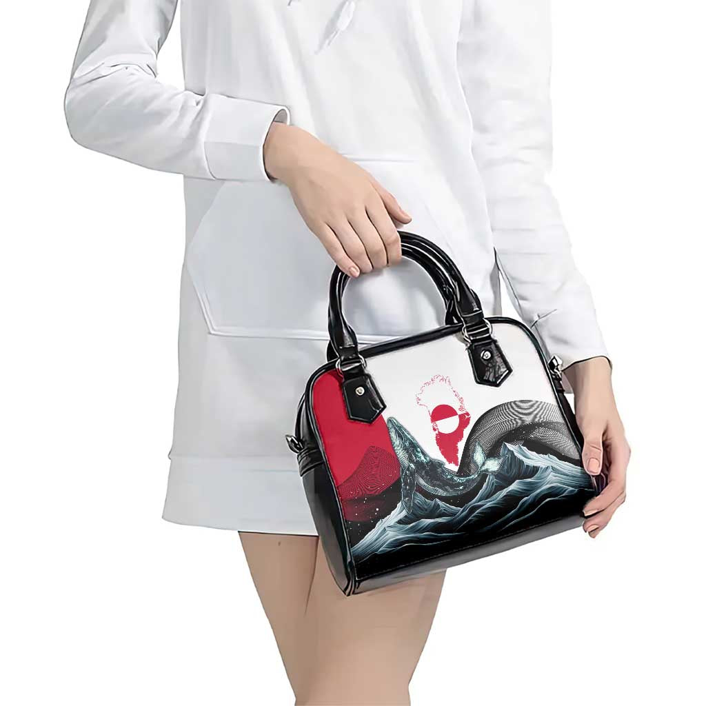Greenland Whale Shoulder Handbag with Arctic Waves and Where the Ice Meets the Sky Text Design TS04
