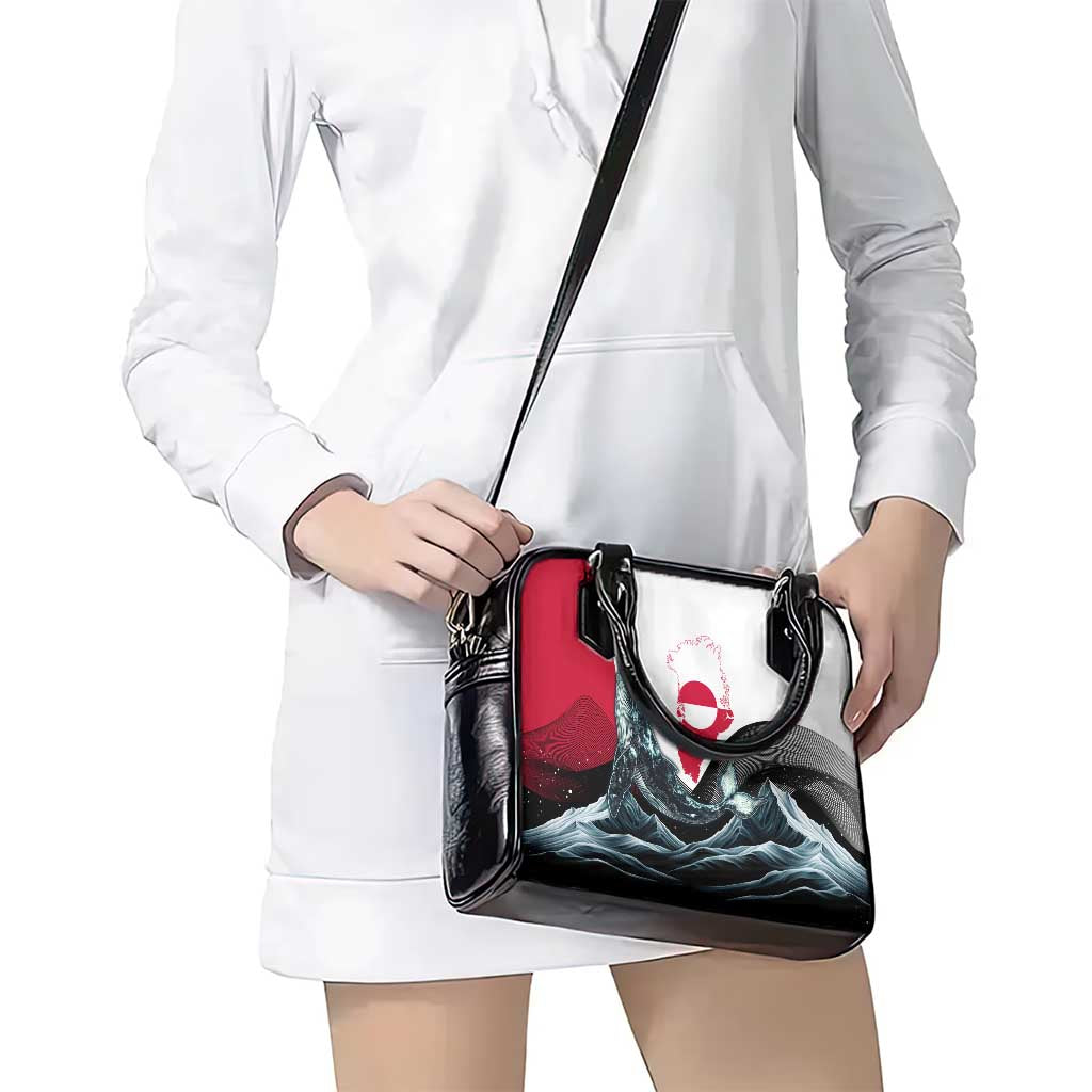 Greenland Whale Shoulder Handbag with Arctic Waves and Where the Ice Meets the Sky Text Design TS04