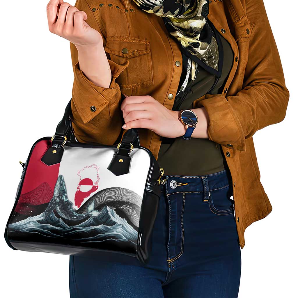 Greenland Whale Shoulder Handbag with Arctic Waves and Where the Ice Meets the Sky Text Design TS04