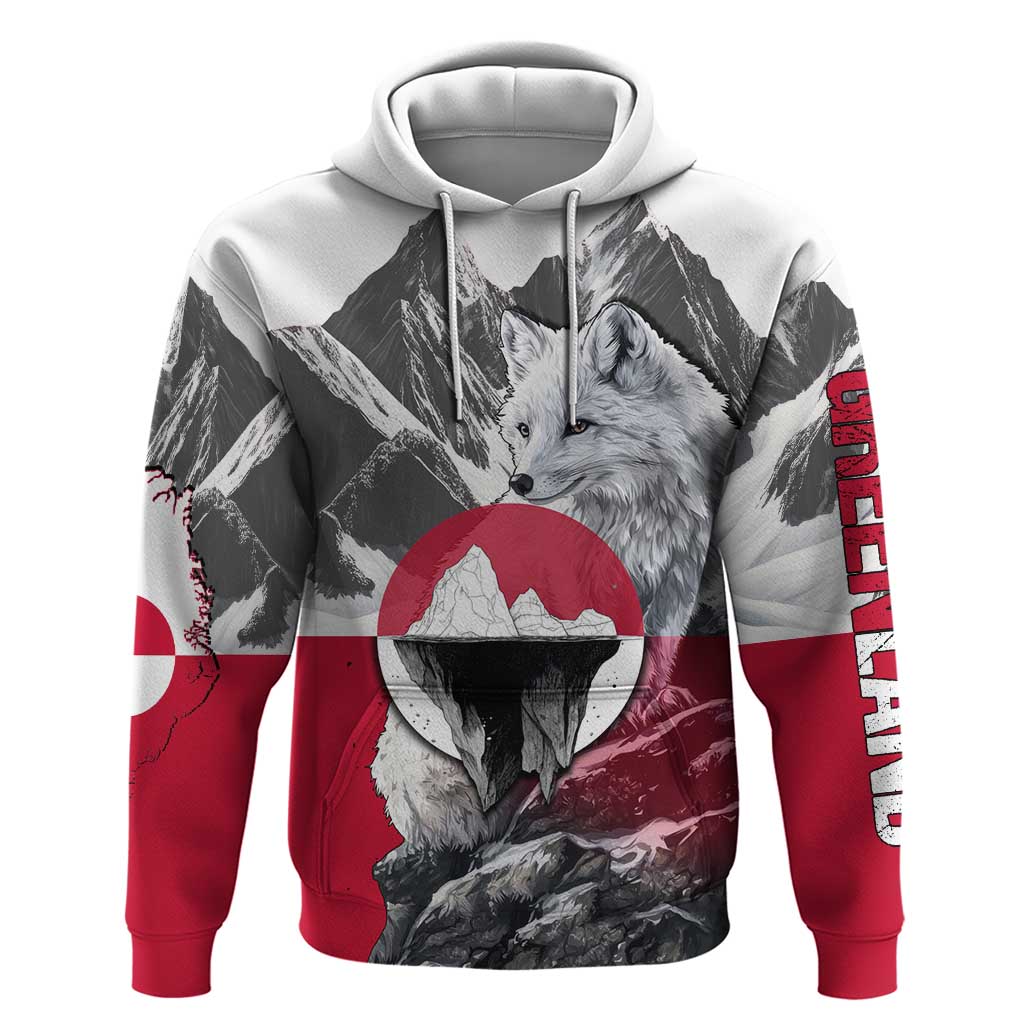 Greenland Hoodie with Arctic Fox, Mountains, and Frozen Yet Fierce Text Design TS04
