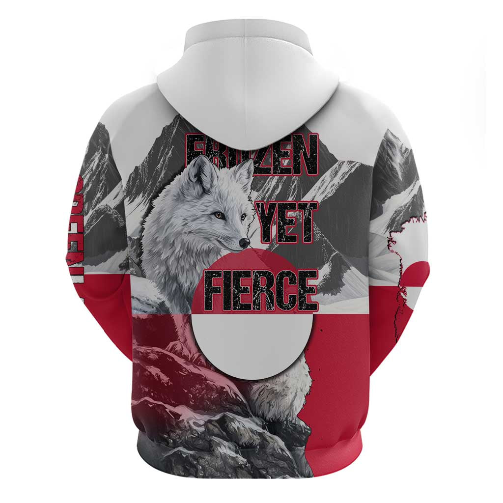 Greenland Hoodie with Arctic Fox, Mountains, and Frozen Yet Fierce Text Design TS04