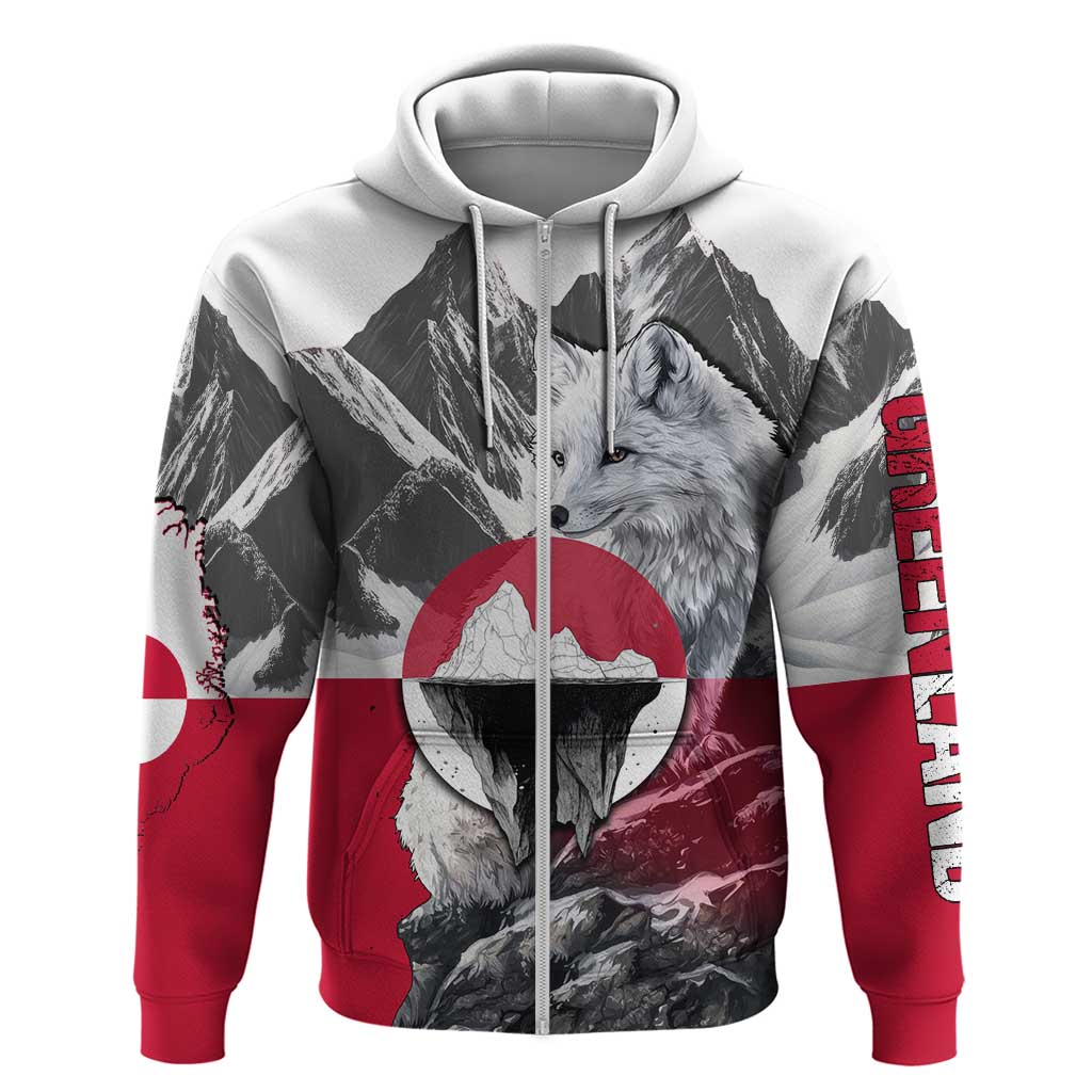 Greenland Hoodie with Arctic Fox, Mountains, and Frozen Yet Fierce Text Design TS04