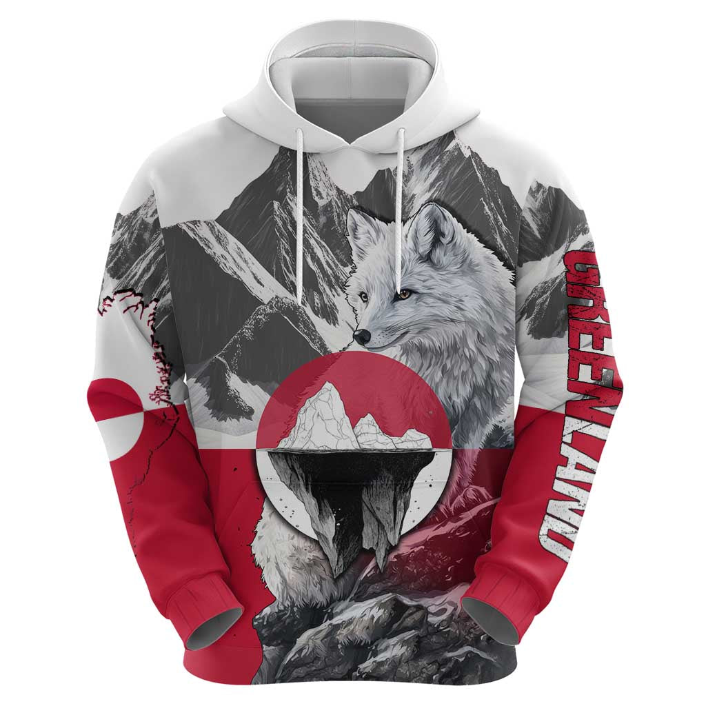Greenland Hoodie with Arctic Fox, Mountains, and Frozen Yet Fierce Text Design TS04