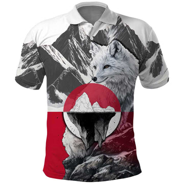 Greenland Polo Shirt with Arctic Fox, Mountains, and Frozen Yet Fierce Text Design TS04