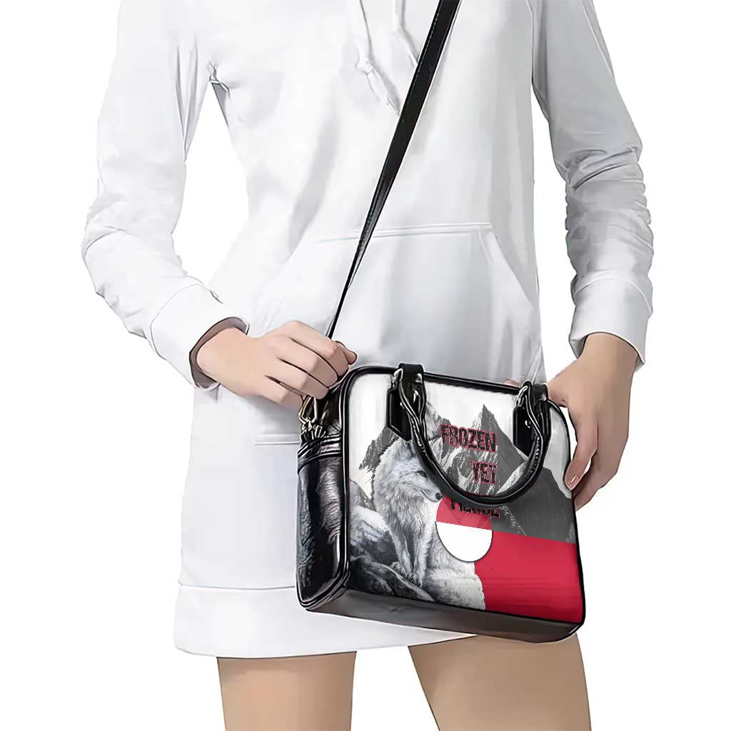 Greenland Shoulder Handbag with Arctic Fox, Mountains, and Frozen Yet Fierce Text Design TS04