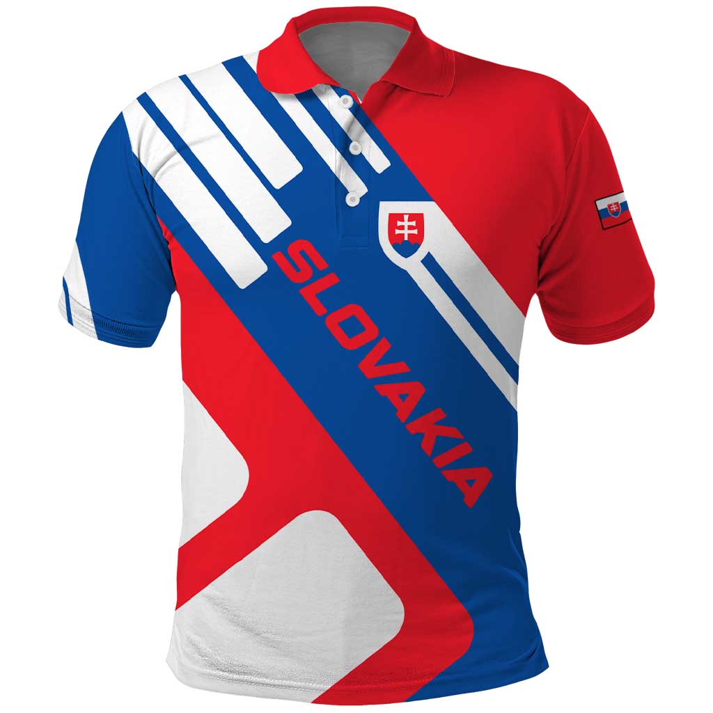Slovakia  Red Blue White Geometric Flag Design Polo Shirt with National Crest TS04