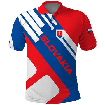 Slovakia  Red Blue White Geometric Flag Design Polo Shirt with National Crest TS04