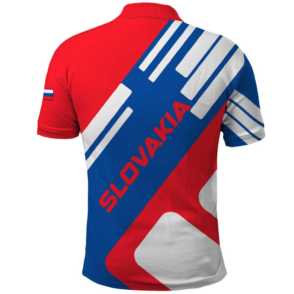 Slovakia  Red Blue White Geometric Flag Design Polo Shirt with National Crest TS04