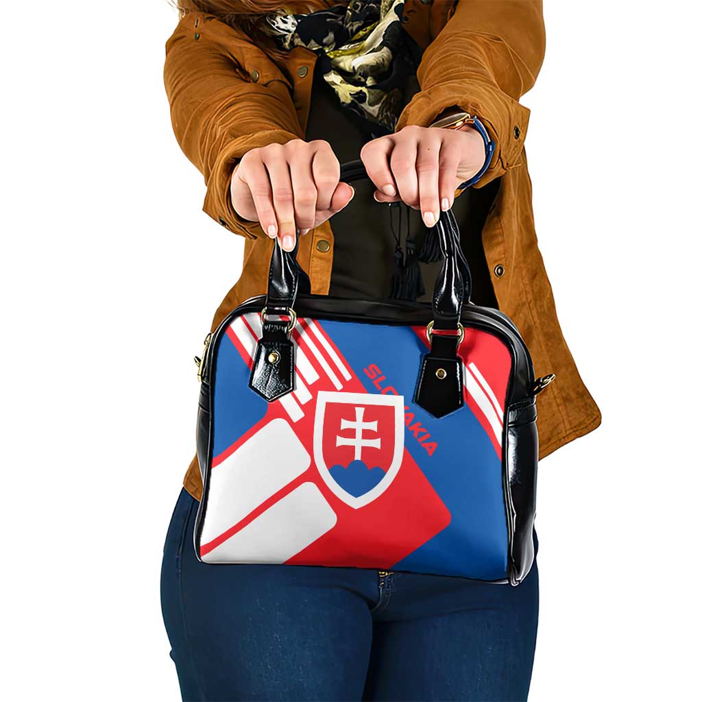 Slovakia  Red Blue White Geometric Flag Design Shoulder Handbag with National Crest TS04