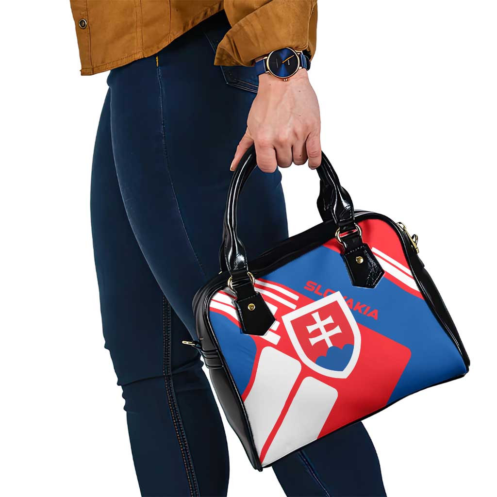 Slovakia  Red Blue White Geometric Flag Design Shoulder Handbag with National Crest TS04