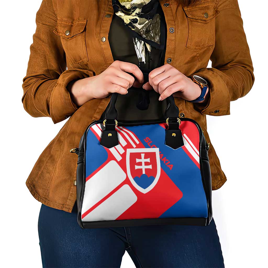 Slovakia  Red Blue White Geometric Flag Design Shoulder Handbag with National Crest TS04