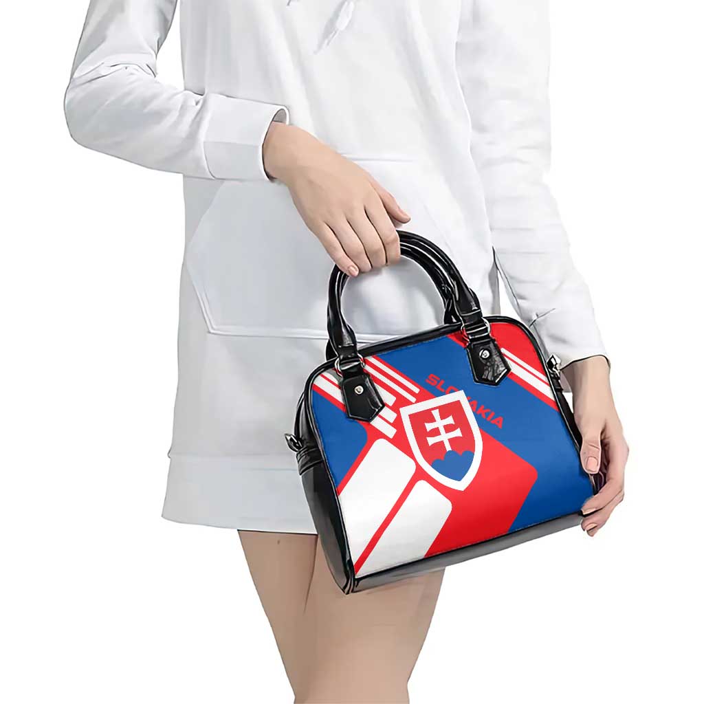 Slovakia  Red Blue White Geometric Flag Design Shoulder Handbag with National Crest TS04