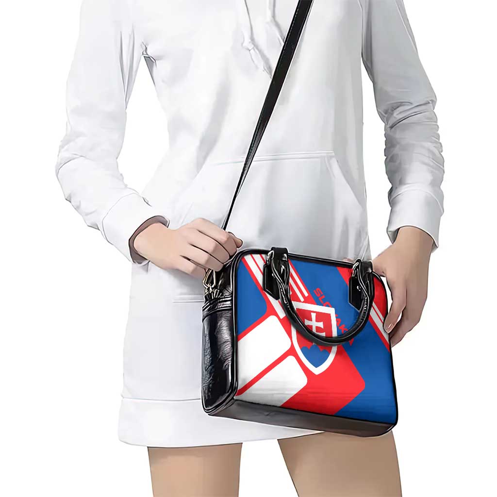 Slovakia  Red Blue White Geometric Flag Design Shoulder Handbag with National Crest TS04