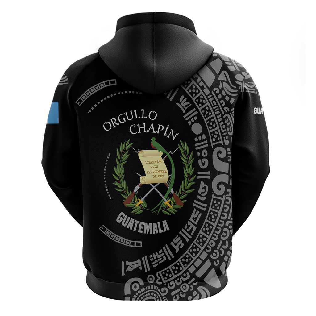 Guatemala National Emblem Hoodie with Mayan Pattern and Orgullo Chapin Quote Design TS04