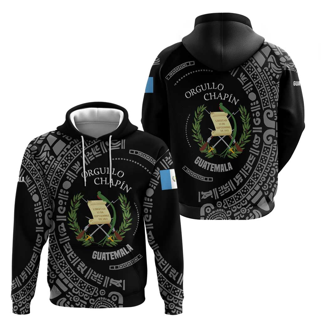 Guatemala National Emblem Hoodie with Mayan Pattern and Orgullo Chapin Quote Design TS04