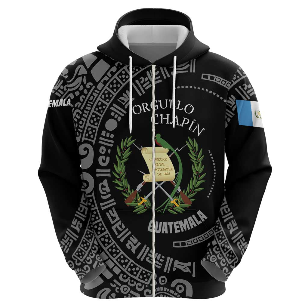 Guatemala National Emblem Hoodie with Mayan Pattern and Orgullo Chapin Quote Design TS04