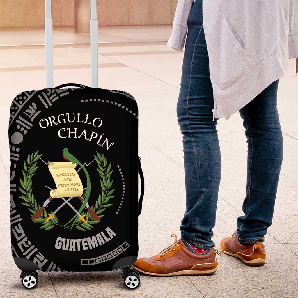 Guatemala National Emblem Luggage Cover with Mayan Pattern and Orgullo Chapin Quote Design TS04