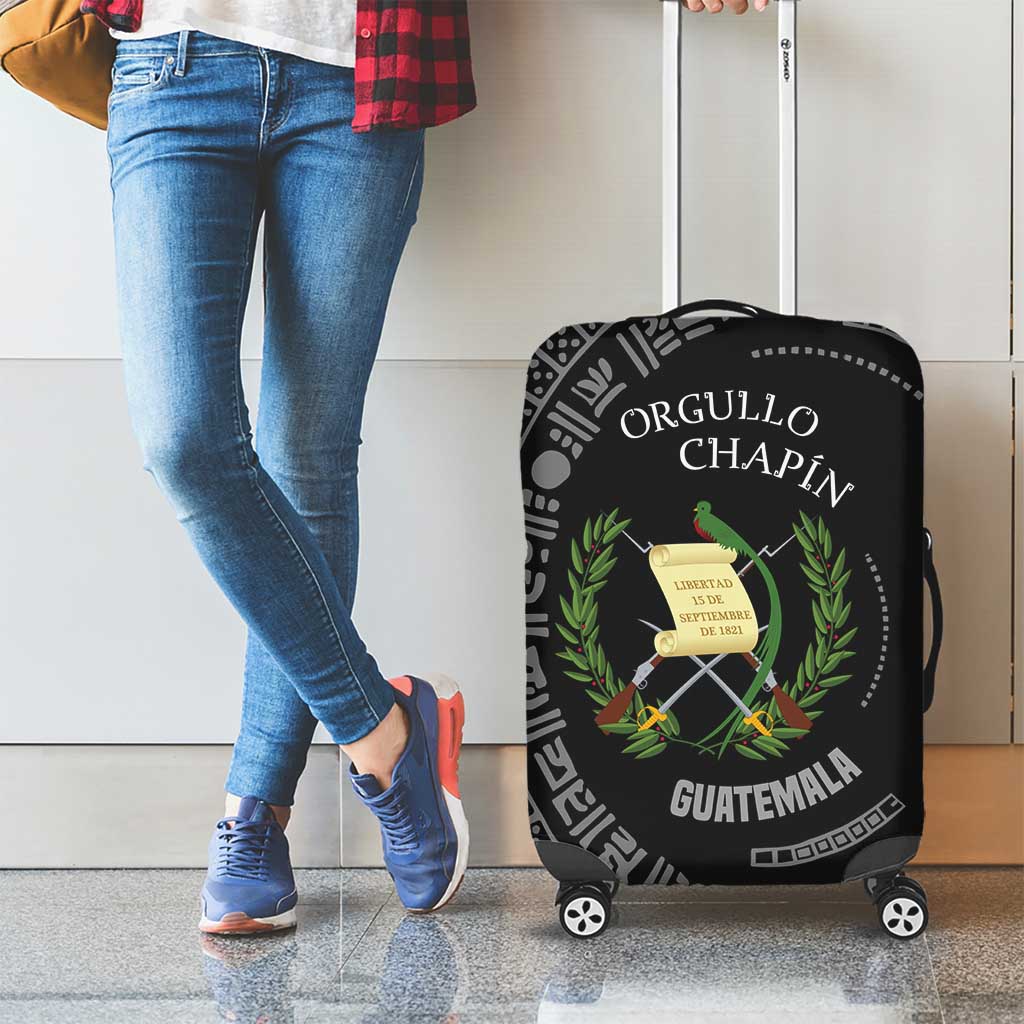 Guatemala National Emblem Luggage Cover with Mayan Pattern and Orgullo Chapin Quote Design TS04