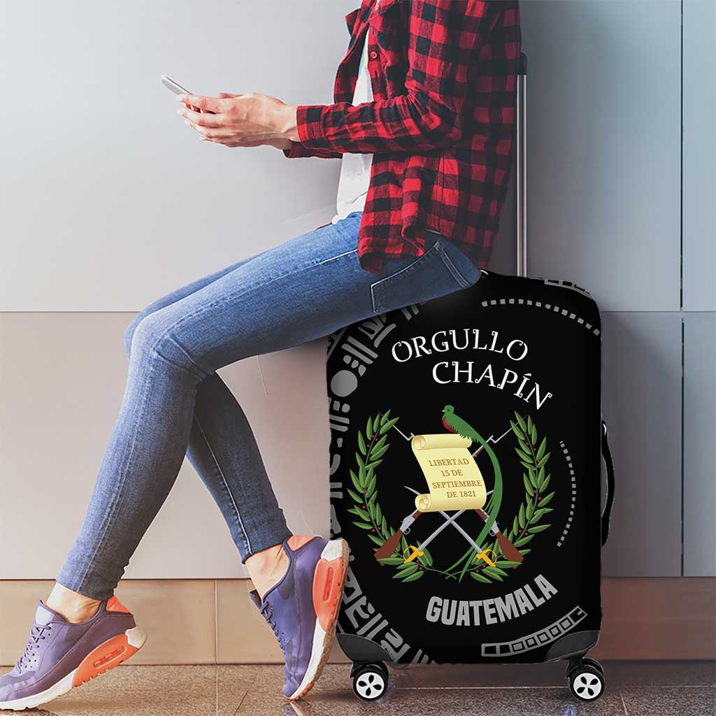 Guatemala National Emblem Luggage Cover with Mayan Pattern and Orgullo Chapin Quote Design TS04