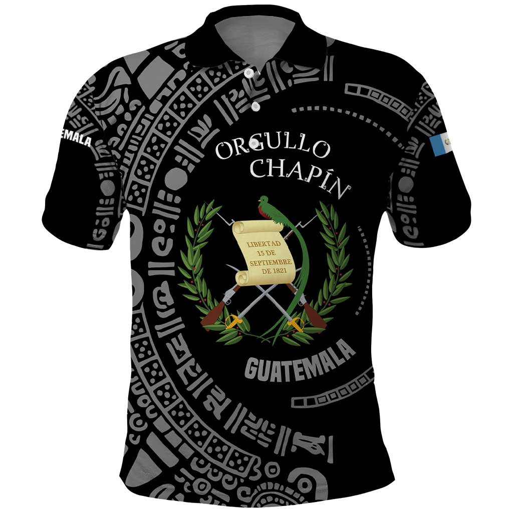 Guatemala National Emblem Polo Shirt with Mayan Pattern and Orgullo Chapin Quote Design TS04