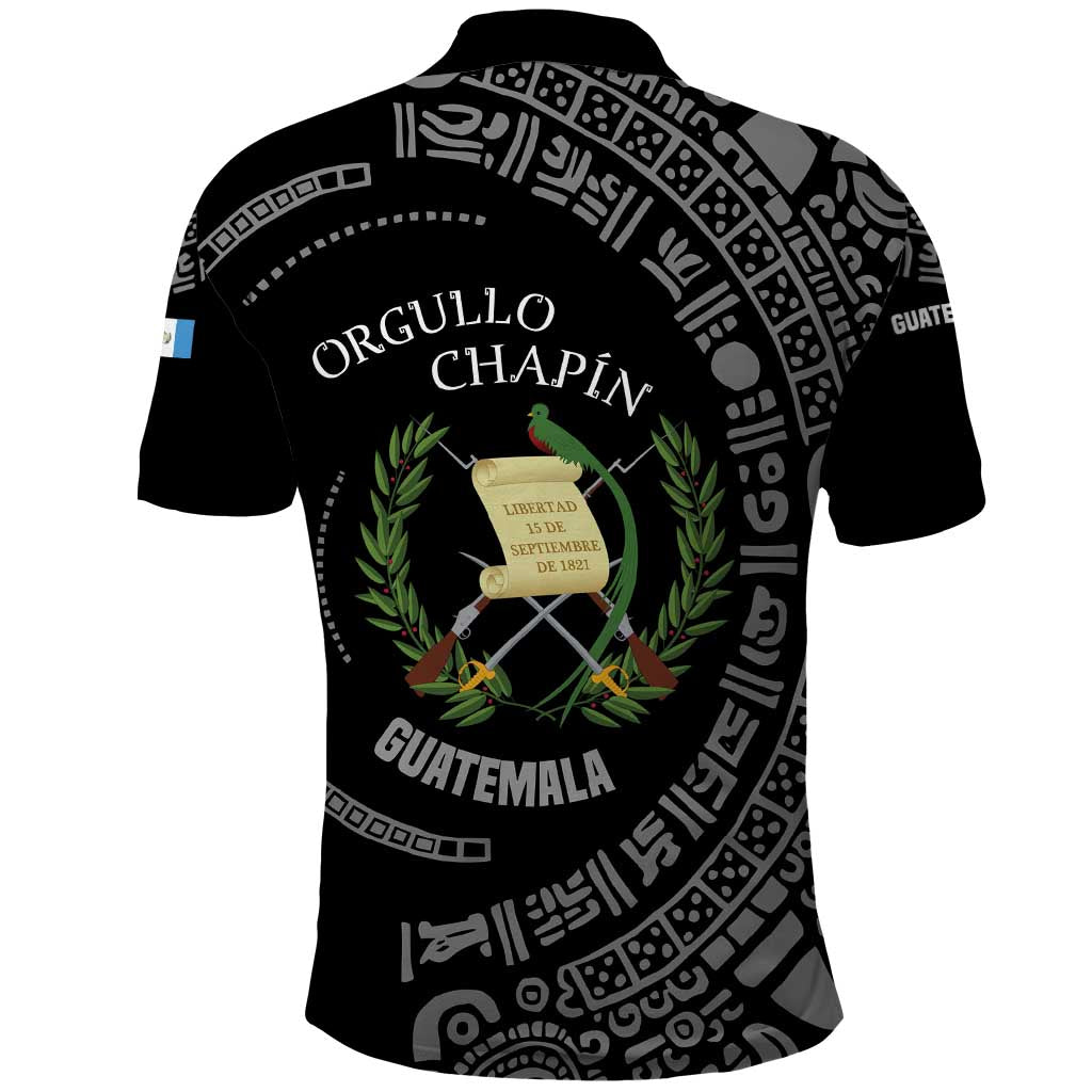 Guatemala National Emblem Polo Shirt with Mayan Pattern and Orgullo Chapin Quote Design TS04