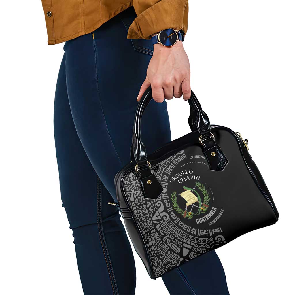 Guatemala National Emblem Shoulder Handbag with Mayan Pattern and Orgullo Chapin Quote Design TS04