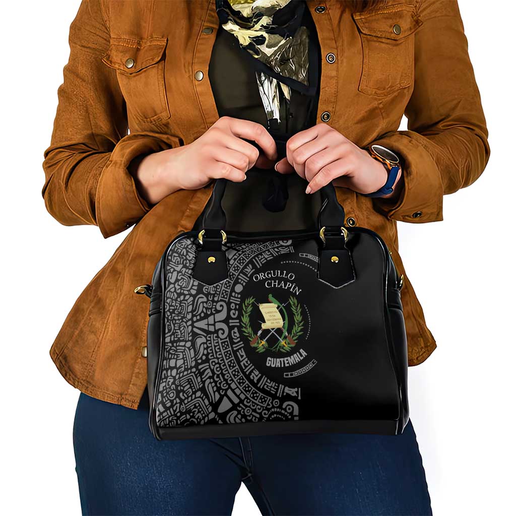 Guatemala National Emblem Shoulder Handbag with Mayan Pattern and Orgullo Chapin Quote Design TS04