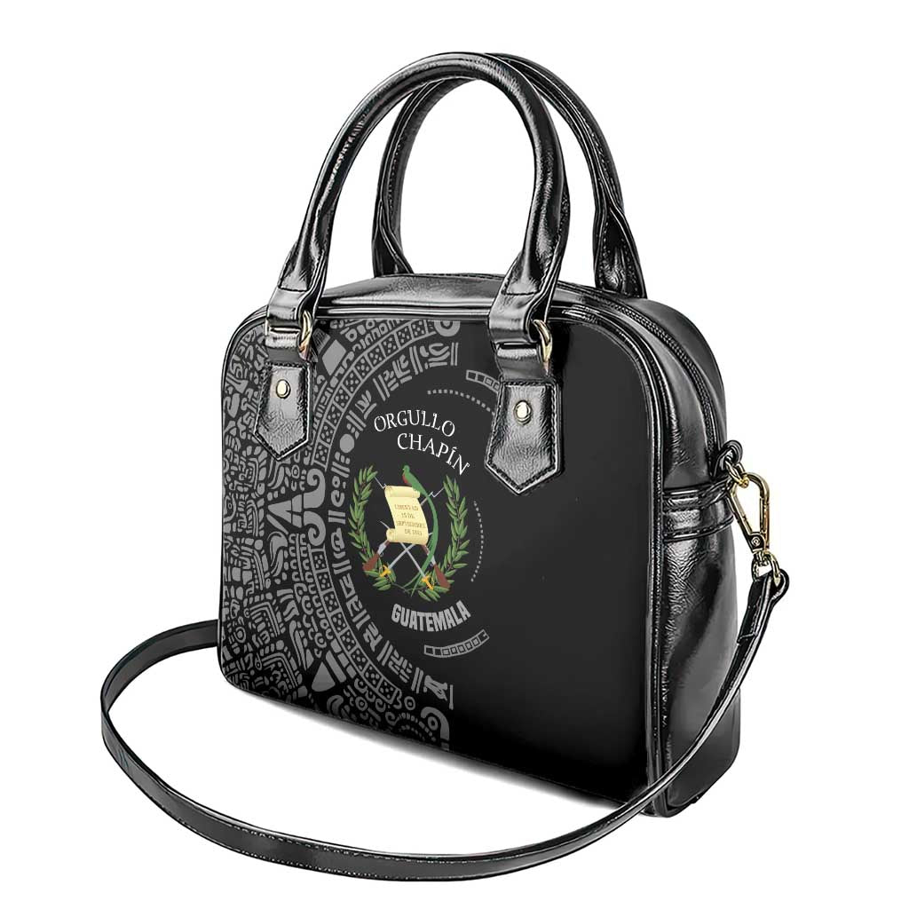 Guatemala National Emblem Shoulder Handbag with Mayan Pattern and Orgullo Chapin Quote Design TS04
