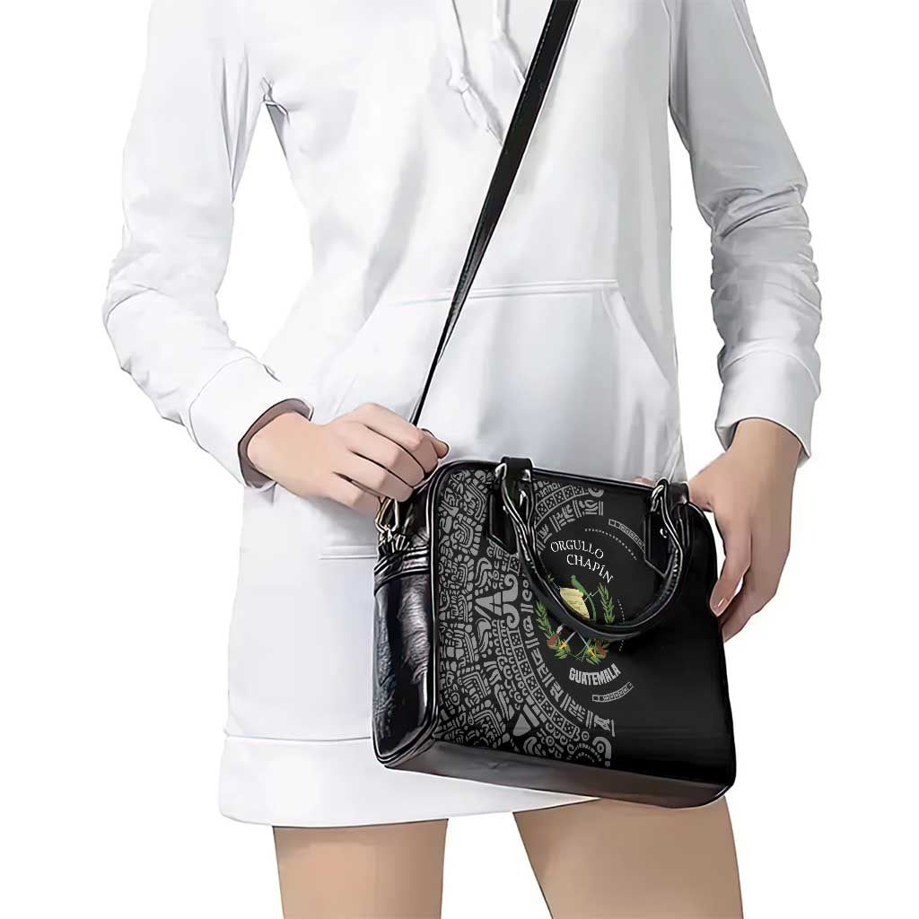 Guatemala National Emblem Shoulder Handbag with Mayan Pattern and Orgullo Chapin Quote Design TS04