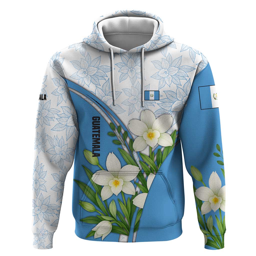 Guatemala White Monja Blanca Flower Hoodie with Blue Flag Theme and Floral Pattern Design TS04