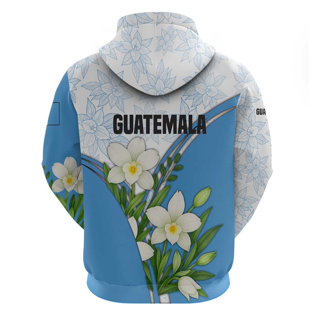 Guatemala White Monja Blanca Flower Hoodie with Blue Flag Theme and Floral Pattern Design TS04